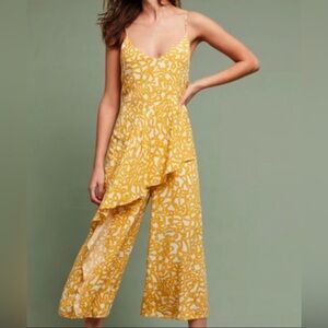 Anthropologie Maeve Brittany Jumpsuit Gold and White spaghetti strap NWT 10